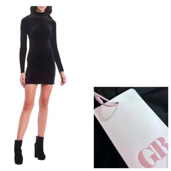 Gianni Bini Dresses & Skirts - GB Black Velvet Stretch High Mock Neck Long Sleeve Holiday Cocktail Party Dress